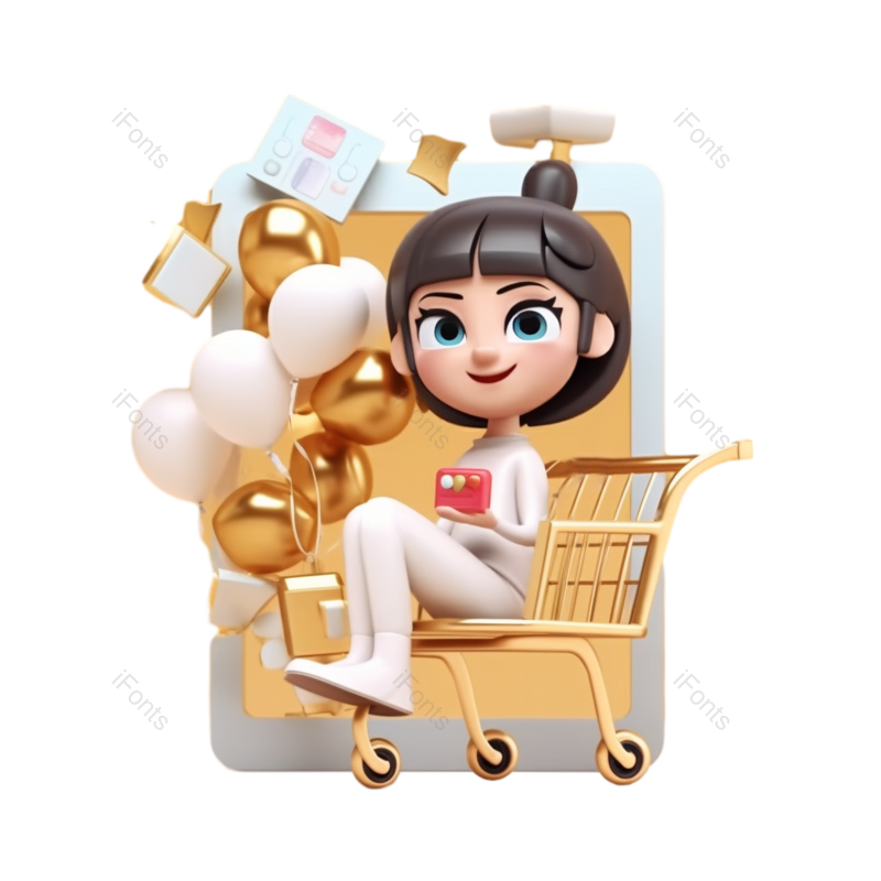 卡通图片,网上购物元素,插画PNG,女人免抠素材